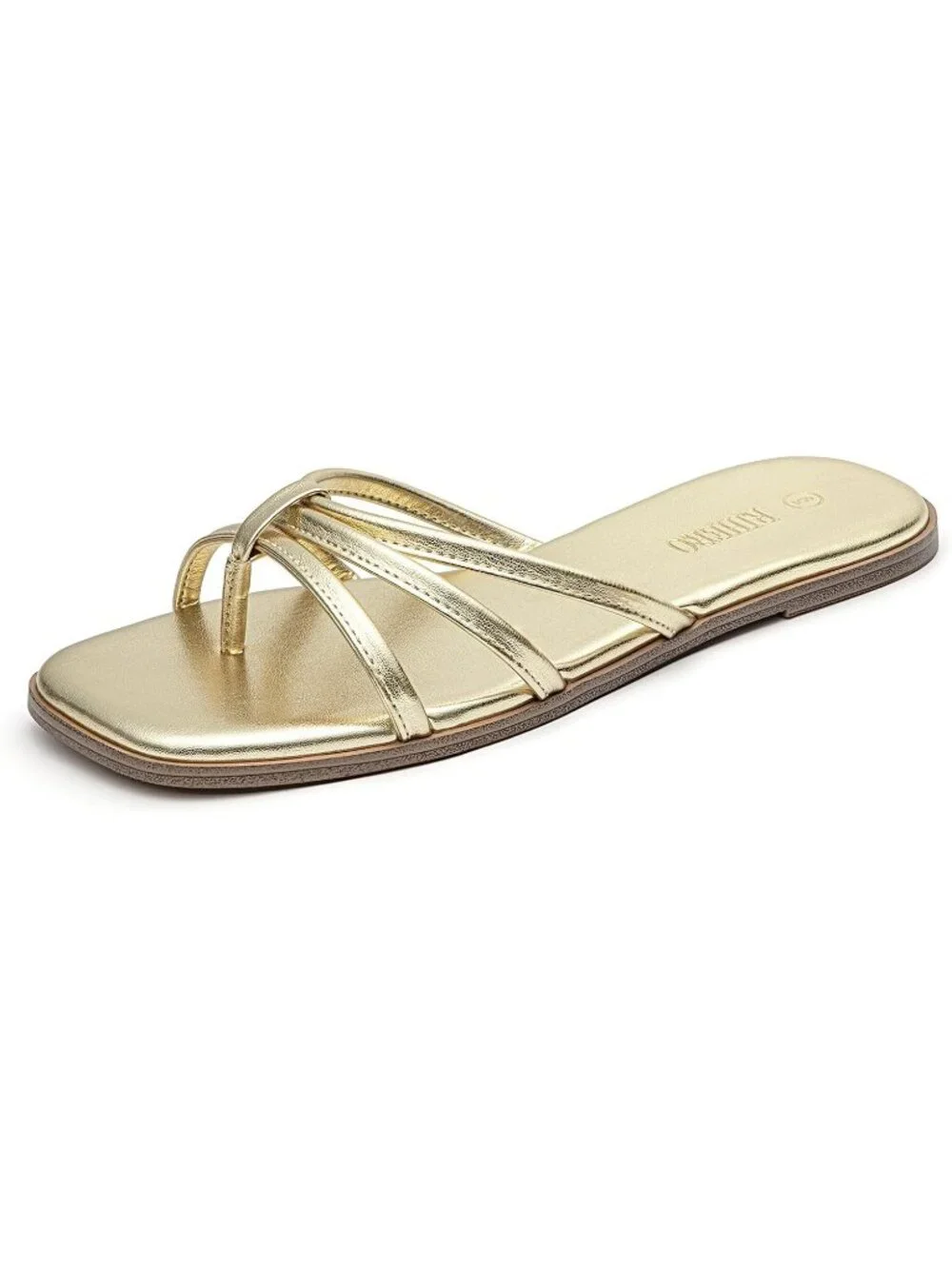 Women's Gold Summer Comfortable Slip On Square Toe Flat Sandals For Beach